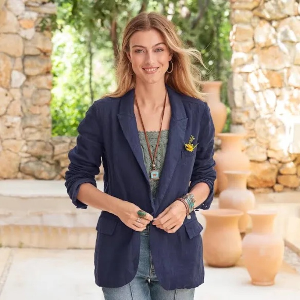BNWT Sundance Iris Solid Blazer, navy linen blazer